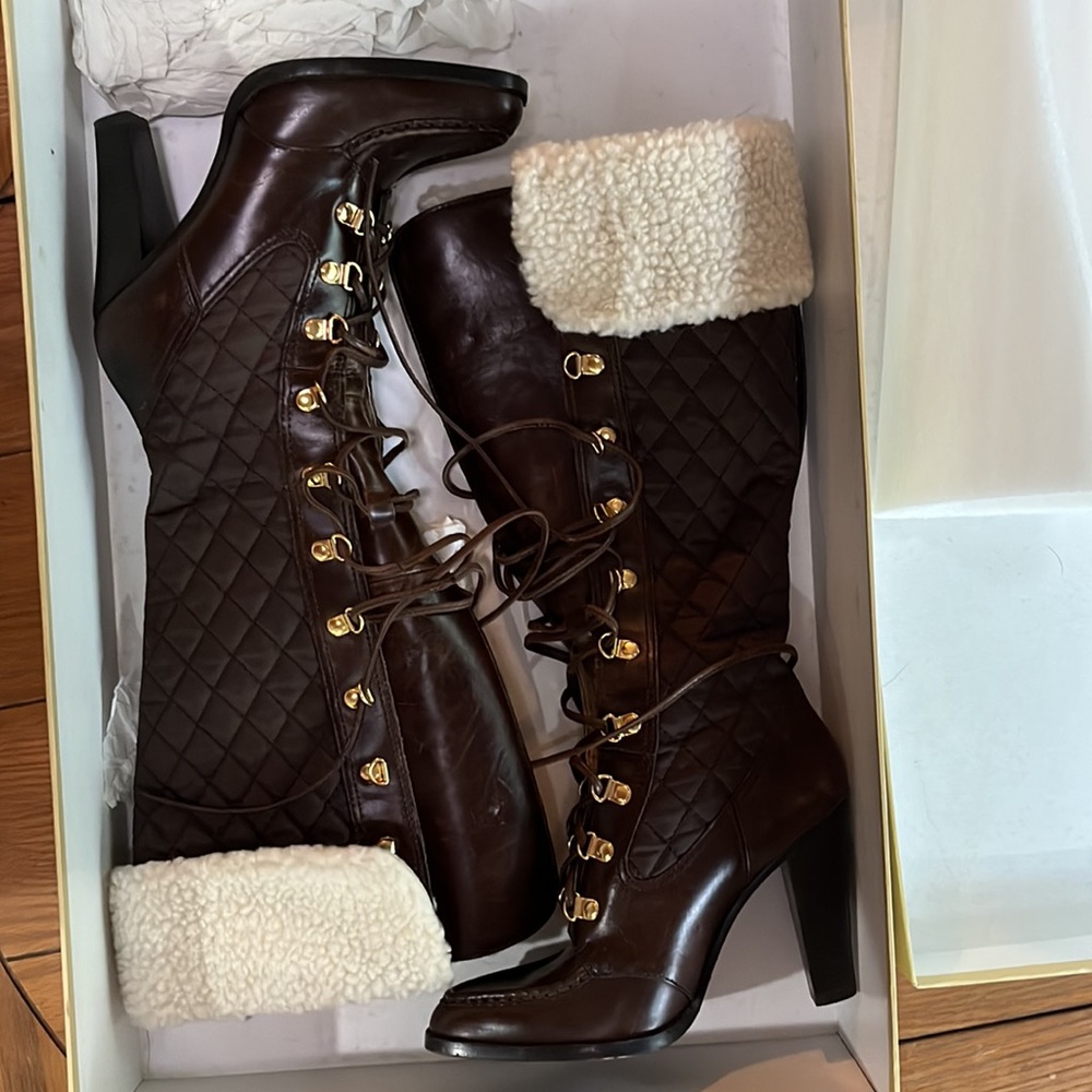 Michael kors winter war quilted boots chocolate size 7m worn once